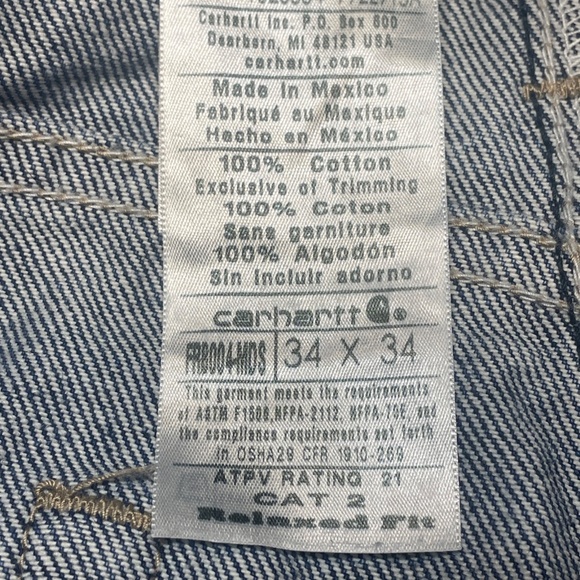 Carhartt Flame Resistant Relaxed Fit Jeans 34x34 5-Pocket Denim 100% Cotton - Picture 10 of 16